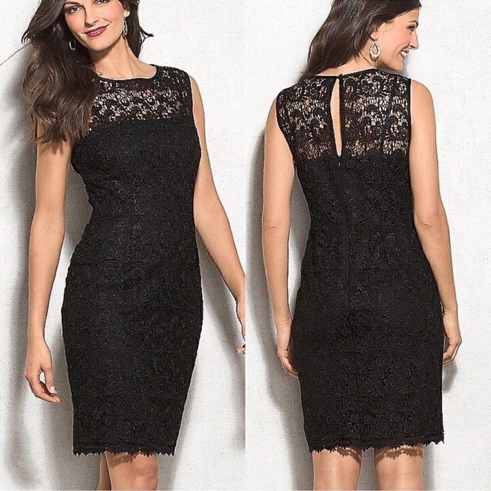 DB RSVP Lace Overlay Black Cocktail Dress Sheath Dress Size 6 Sleeveless